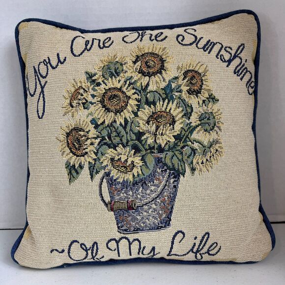 Sunflower Tapestry Pillow 12" x 12" You Are The Sunshine Of My Life Pillow Decor - Picture 1 of 8